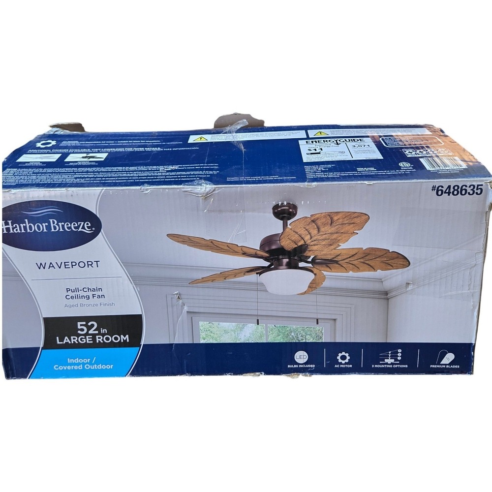 Harbor Breeze #648635 Waveport Ceiling Fan 52" Aged Bronze LED Light Open Box